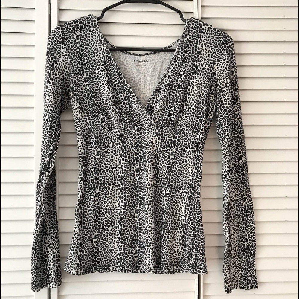 Express Leopard Print Quarter-Sleeve Shirt